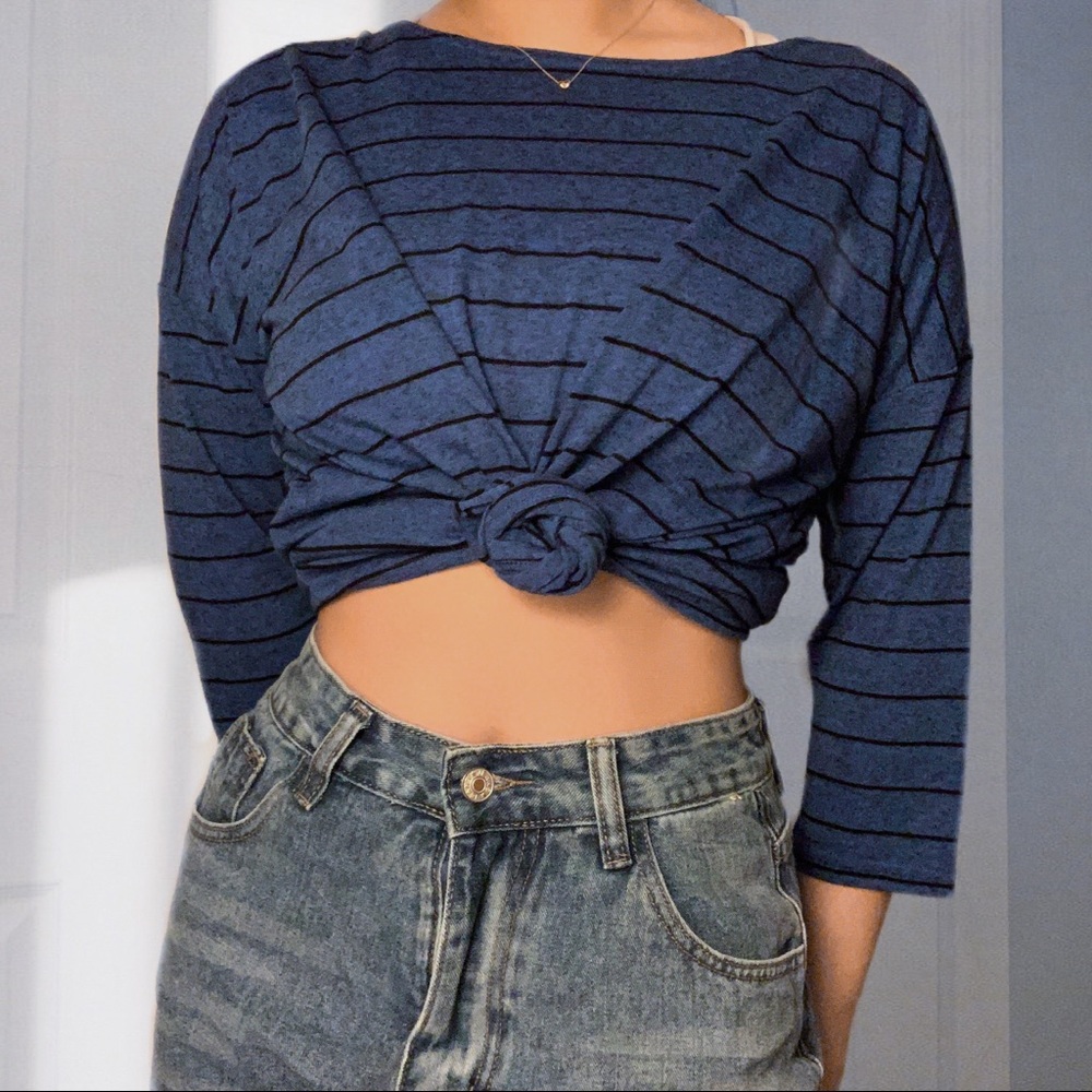 blue and black striped shirt